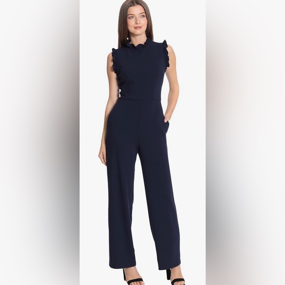 Maggy London High Neck Ruffle Detail Jumpsuit Size 12 - Picture 2 of 7